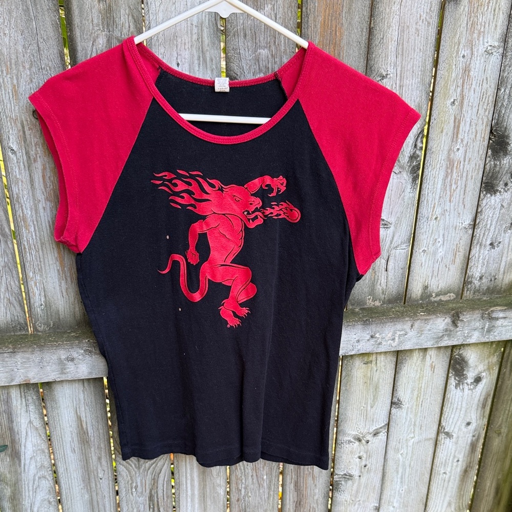 FREE w/purchase fireball dragon cotton Bella black and red tee FLAWS M